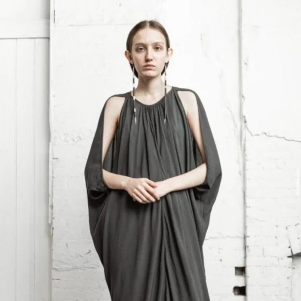 Nicholas K Ballan Maxi Dress (Olive-Black Dip Dye) Size XS Leather Trim